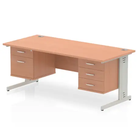 Impulse 1800mm Cable Managed Straight Desk With Two Fixed Pedestal